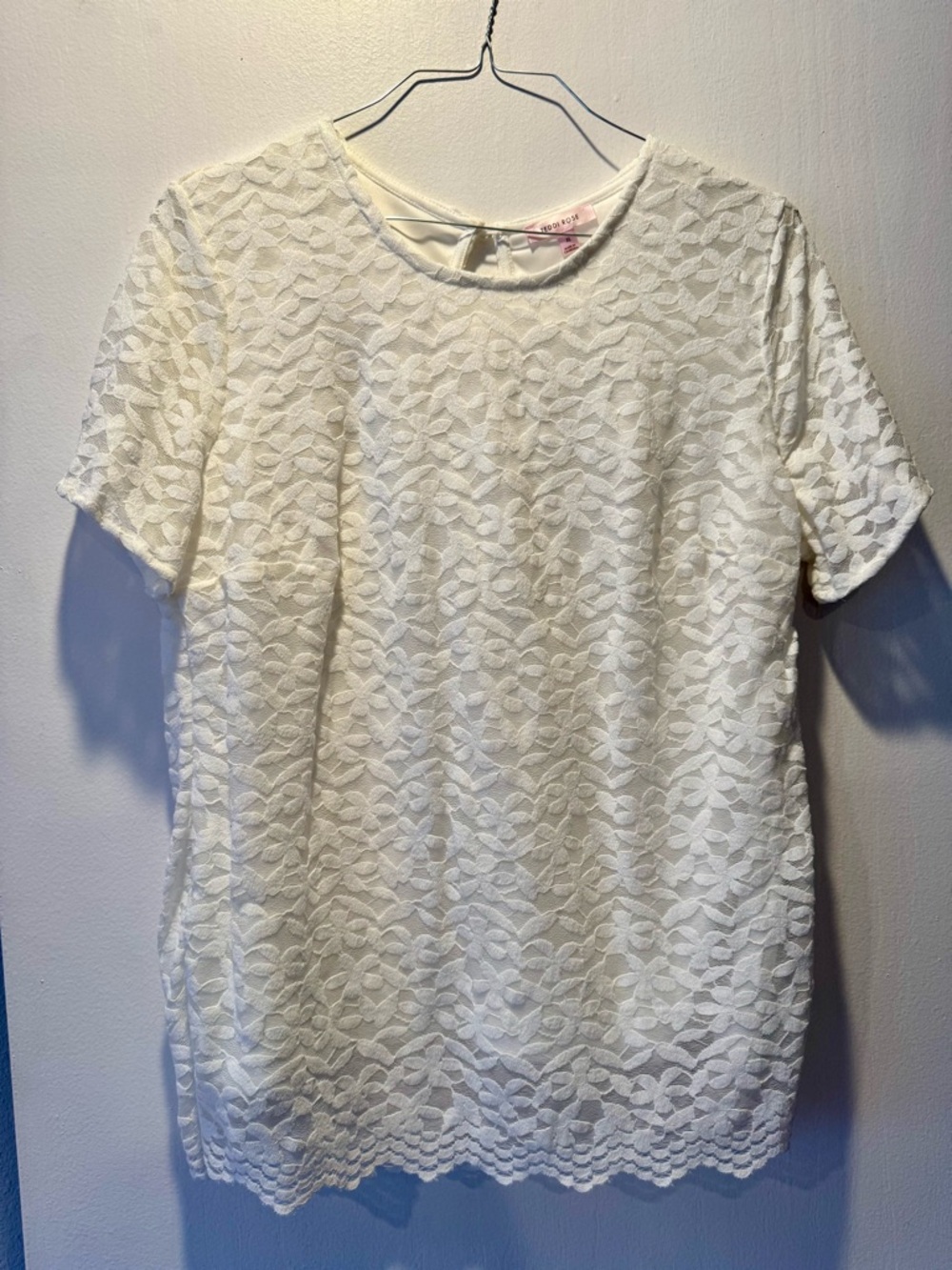 Cream Lace Short Sleeve Blouse - Feminine Floral Overlay